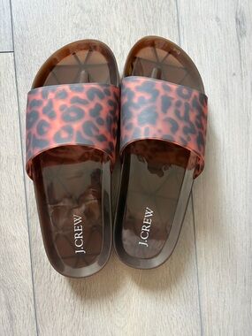 J. Crew Leopard Print Slide Sandals in Brown and Black
